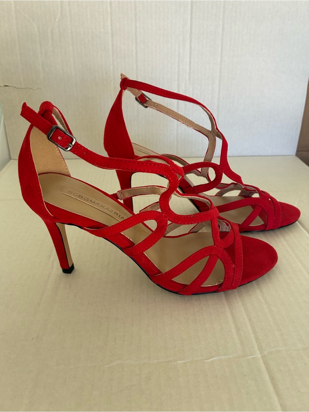 BCBGMAXAZRIA Womens strappy Sandal heel dressy sexy Red Size 6